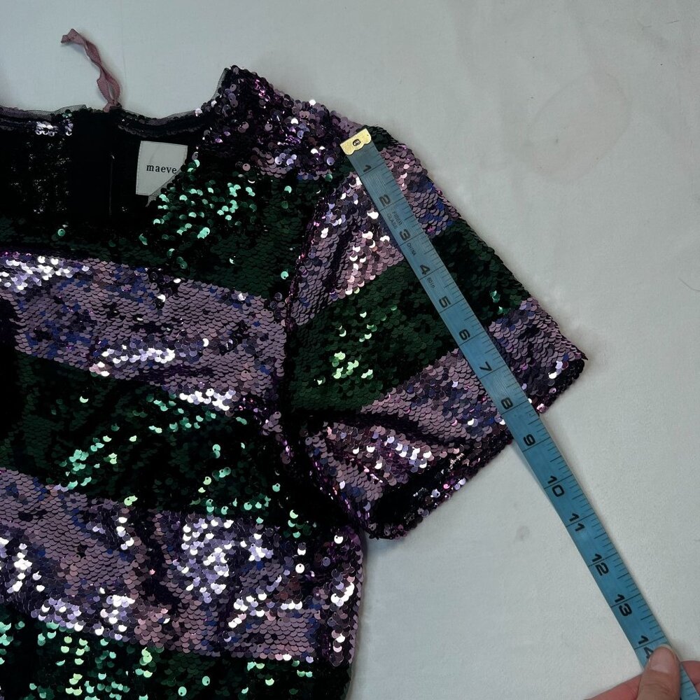 Maeve Pink and Green Sequin Stripe Short Sleeve Top - Picture 7 of 12